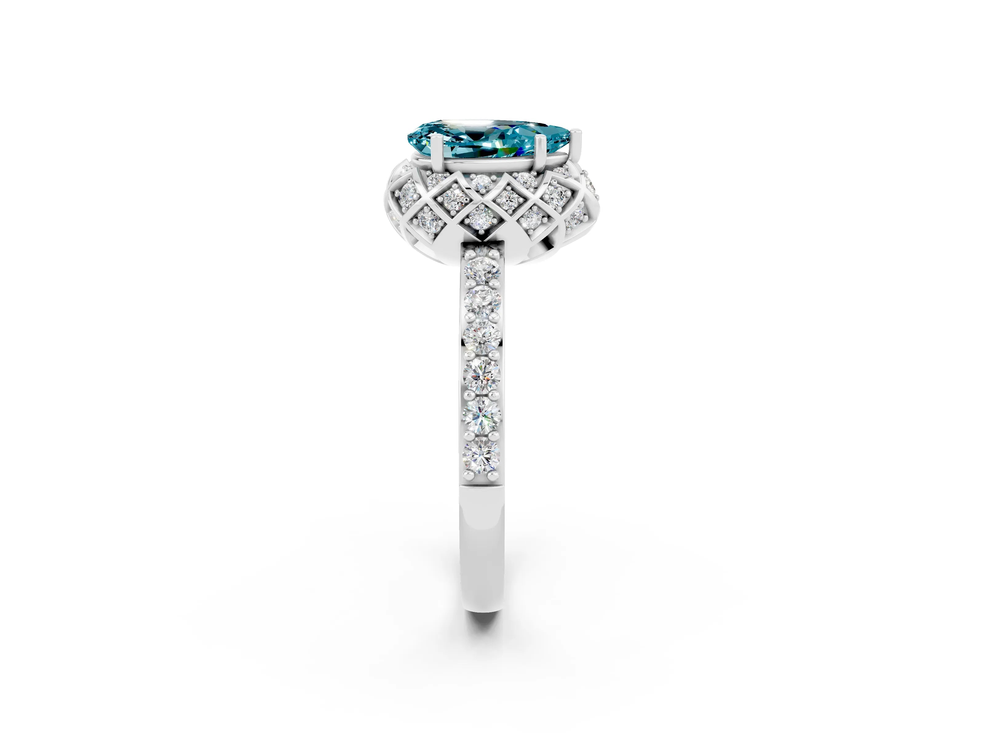 White gold Pear Cut Diamond Solitaire Ring with Shared Prong Pavé Band_2