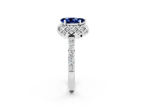 White gold Pear Cut Diamond Solitaire Ring with Shared Prong Pavé Band_2