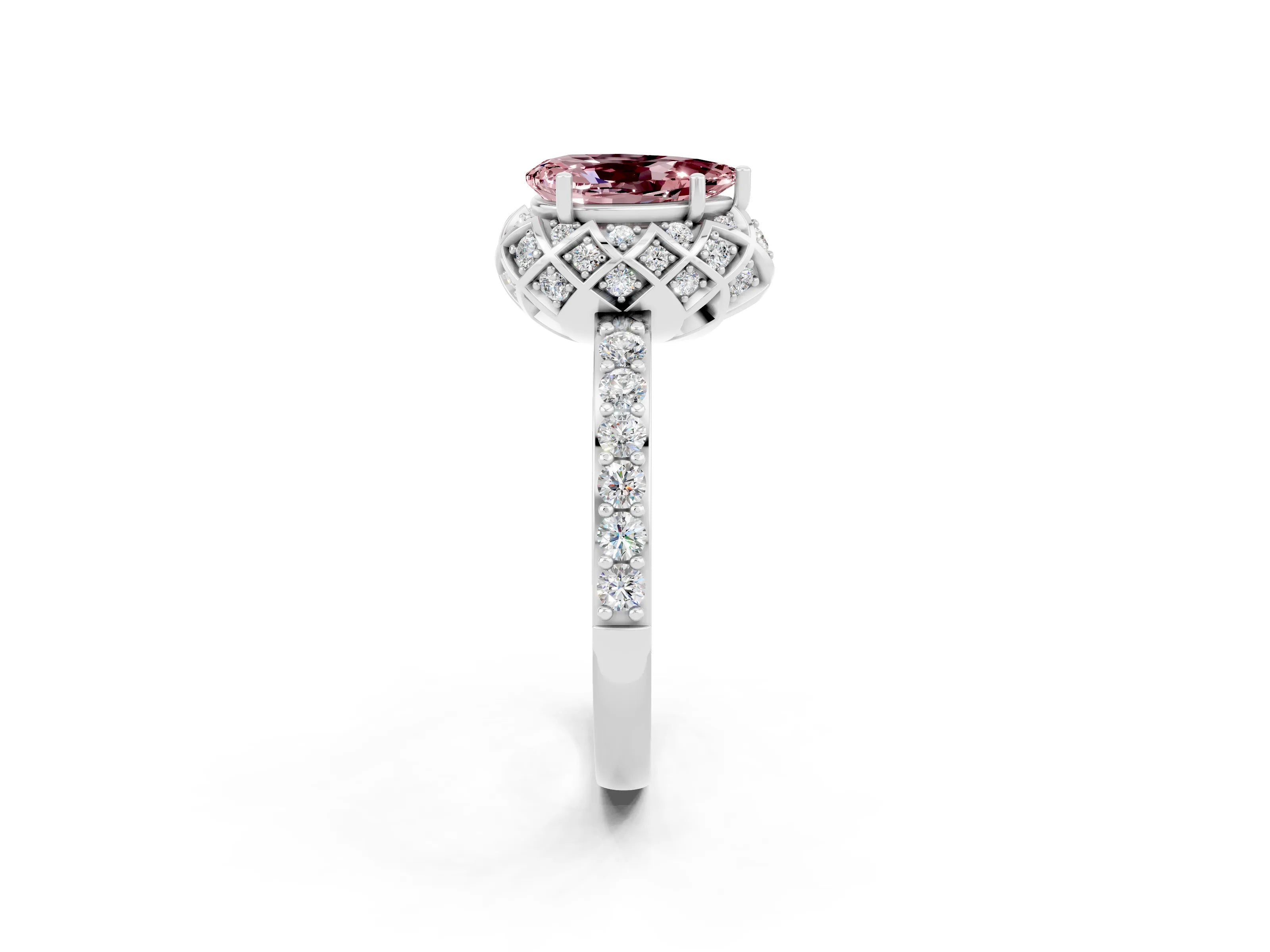 White gold Pear Cut Diamond Solitaire Ring with Shared Prong Pavé Band_2