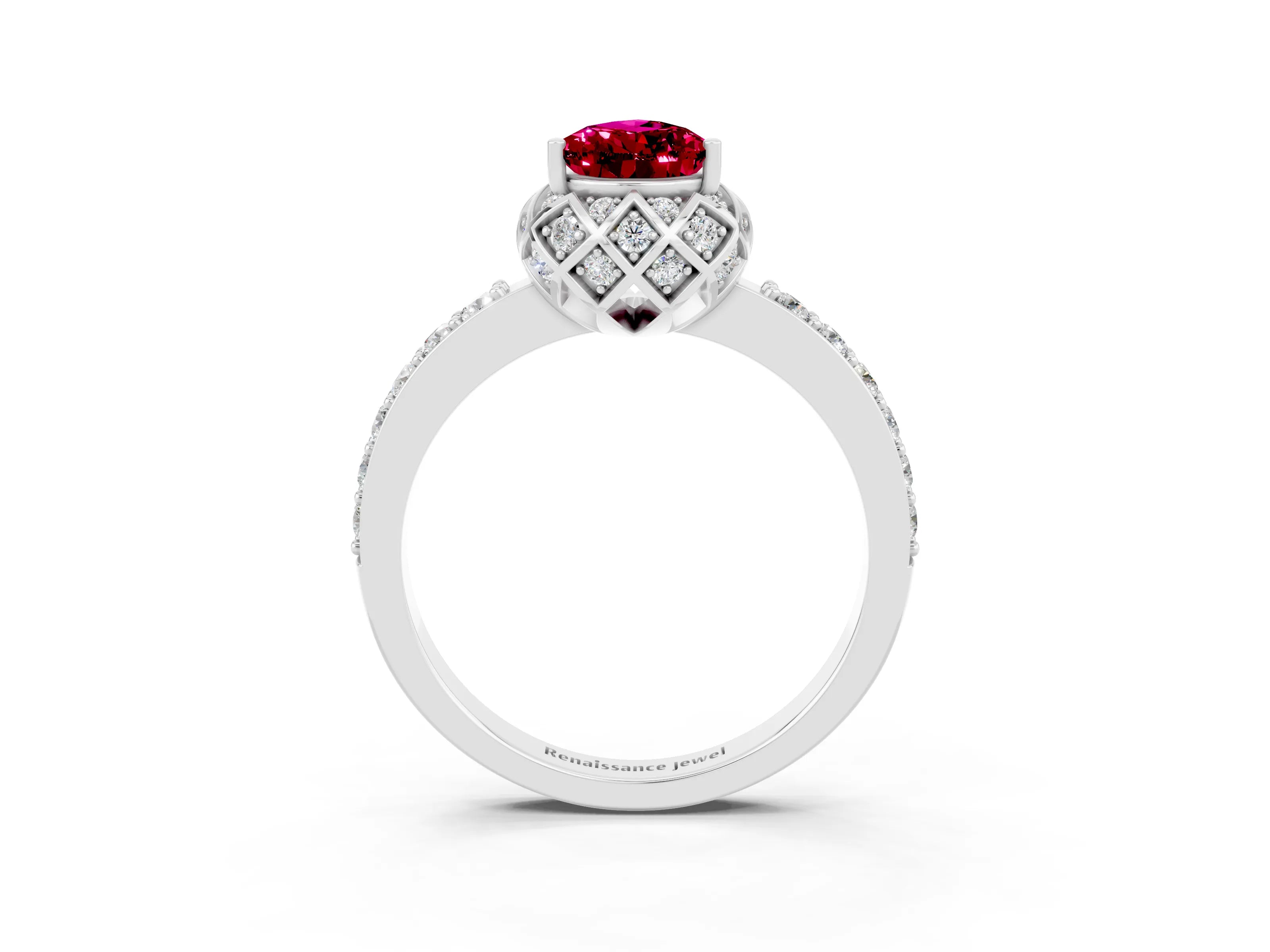 White gold Pear Cut Diamond Solitaire Ring with Shared Prong Pavé Band_3