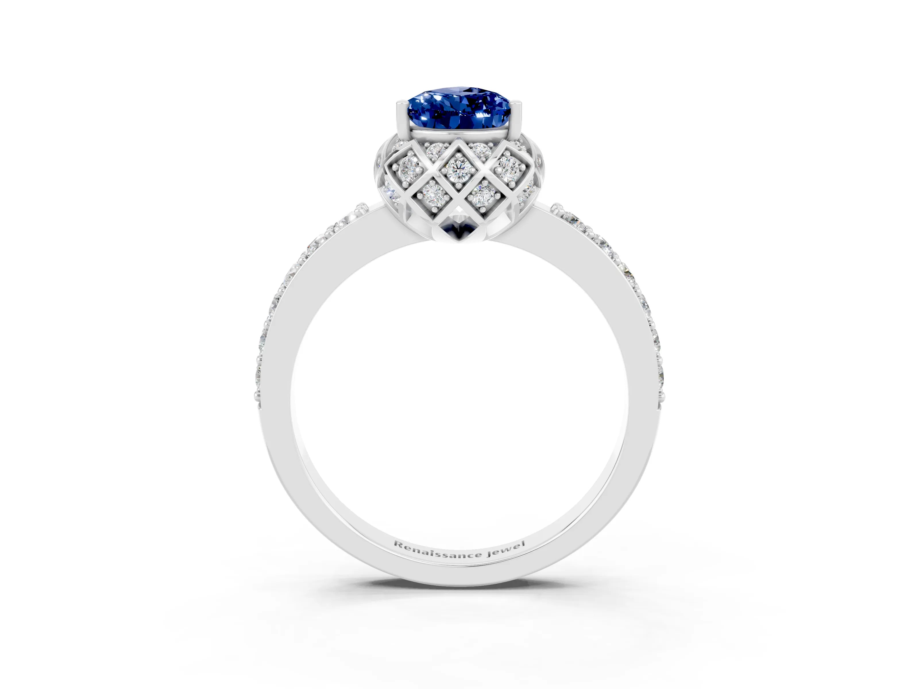 White gold Pear Cut Diamond Solitaire Ring with Shared Prong Pavé Band_3