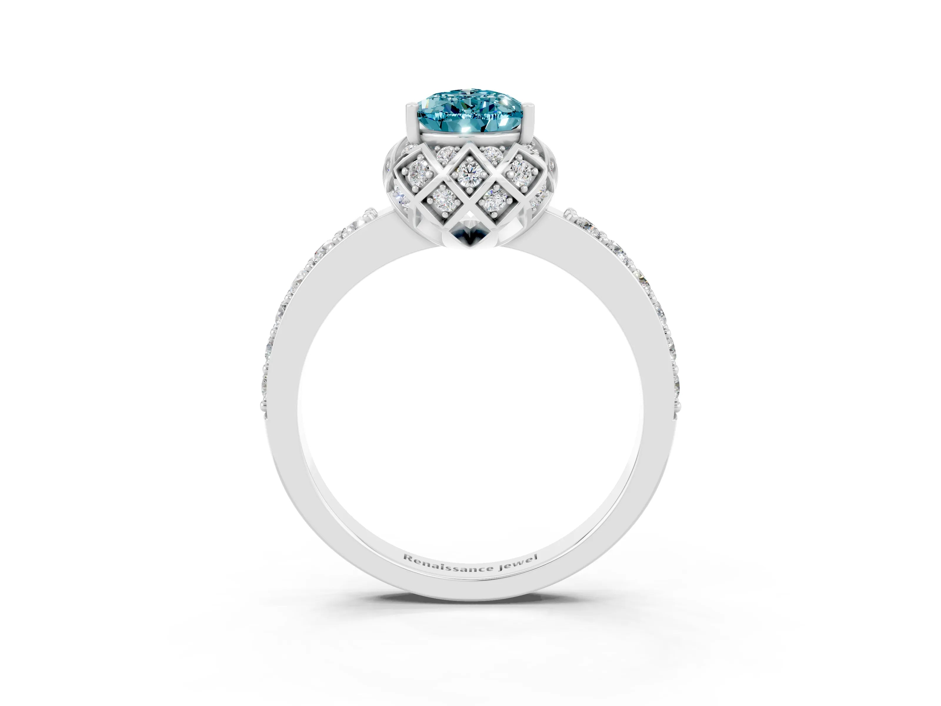 White gold Pear Cut Diamond Solitaire Ring with Shared Prong Pavé Band_3
