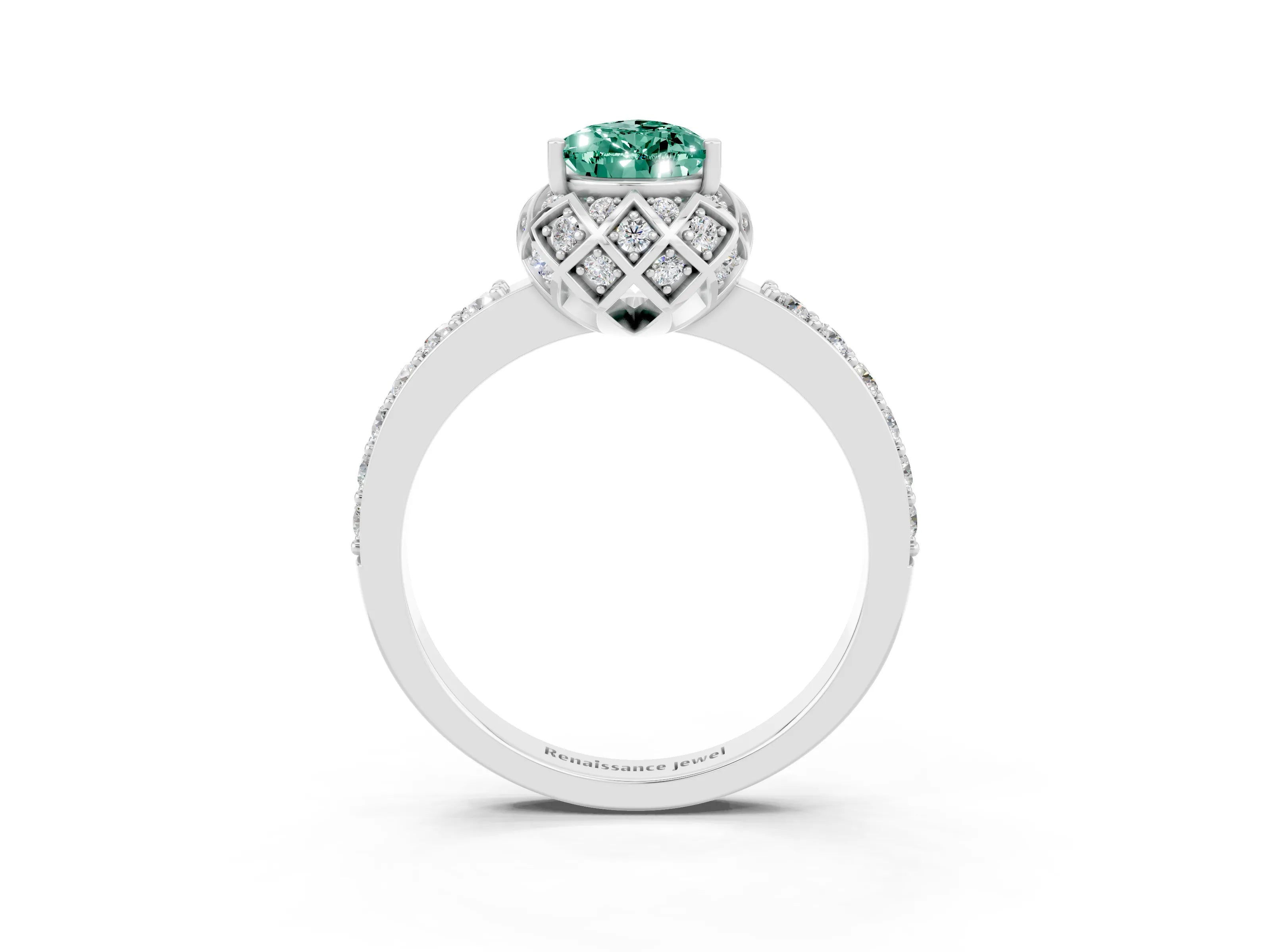 White gold Pear Cut Diamond Solitaire Ring with Shared Prong Pavé Band_3