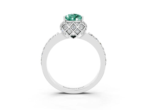 White gold Pear Cut Diamond Solitaire Ring with Shared Prong Pavé Band_3