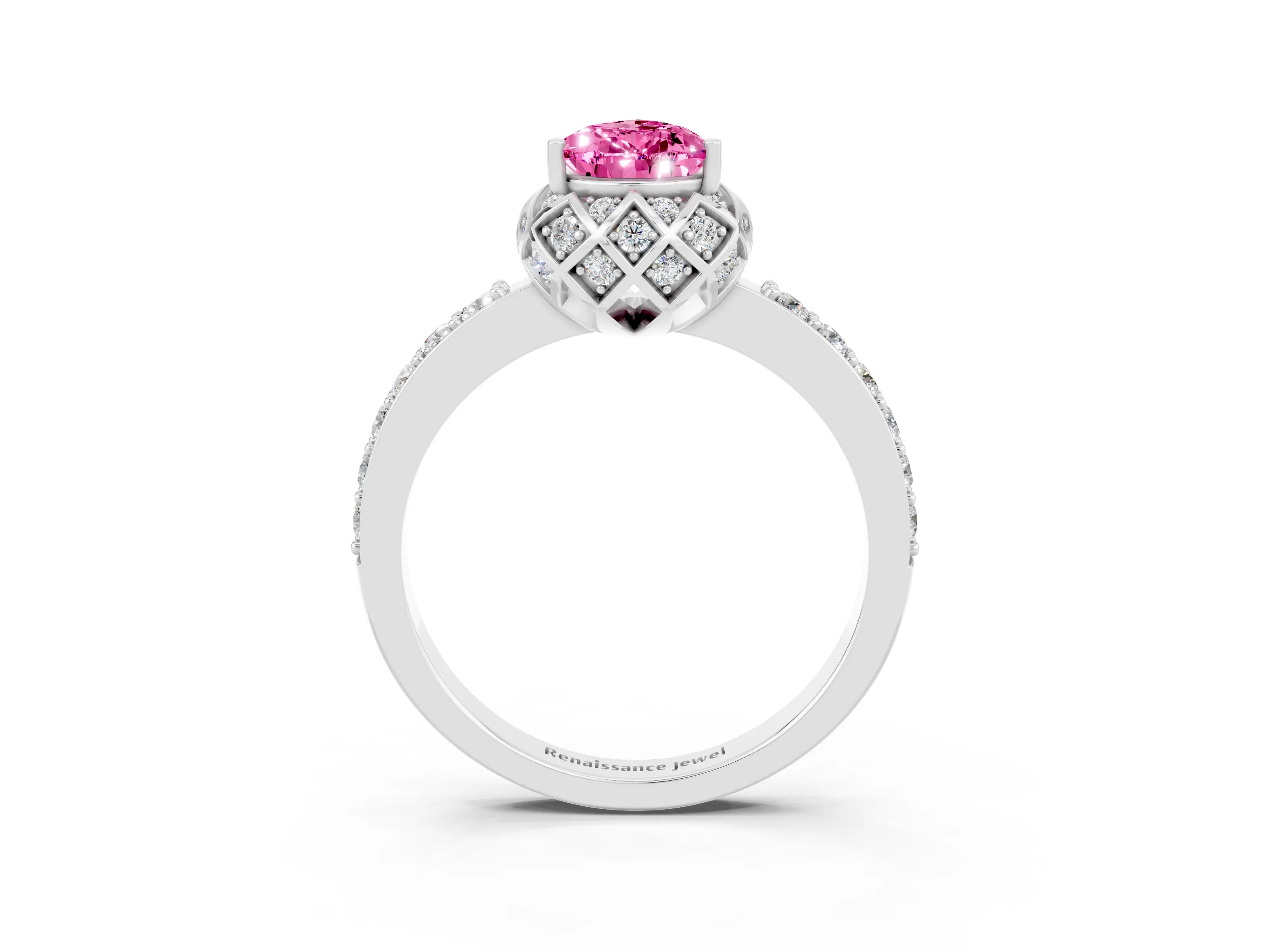 White gold Pear Cut Diamond Solitaire Ring with Shared Prong Pavé Band_3