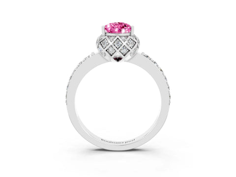 White gold Pear Cut Diamond Solitaire Ring with Shared Prong Pavé Band_3