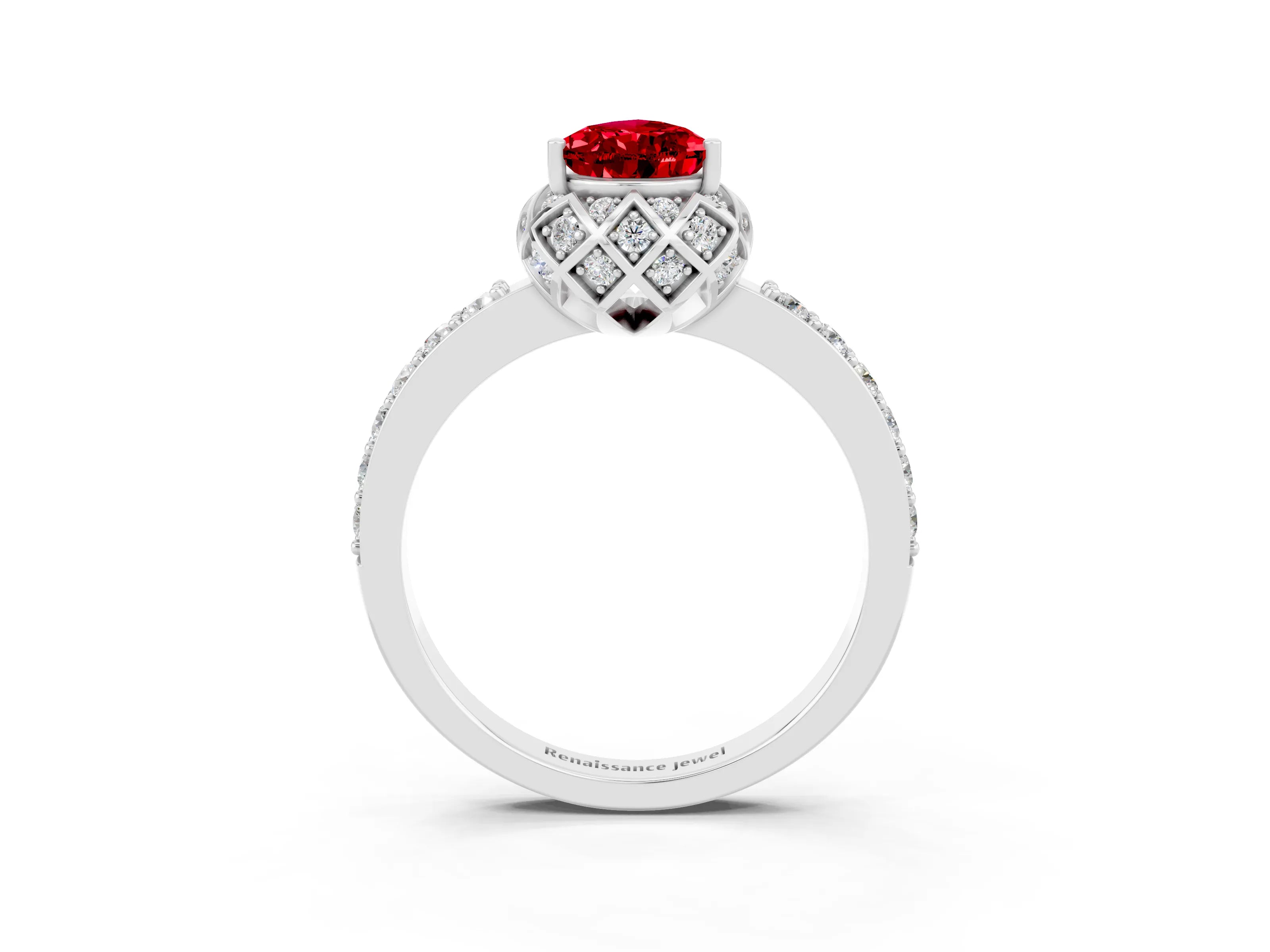 White gold Pear Cut Diamond Solitaire Ring with Shared Prong Pavé Band_3