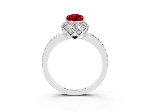 White gold Pear Cut Diamond Solitaire Ring with Shared Prong Pavé Band_3