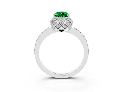 White gold Pear Cut Diamond Solitaire Ring with Shared Prong Pavé Band_3