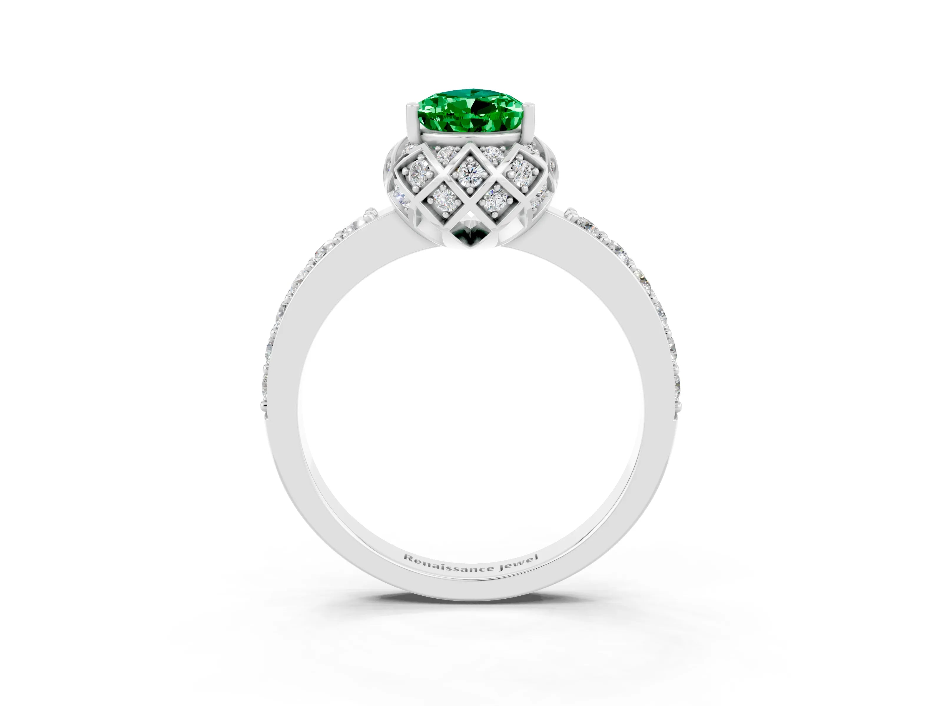 White gold Pear Cut Diamond Solitaire Ring with Shared Prong Pavé Band_3