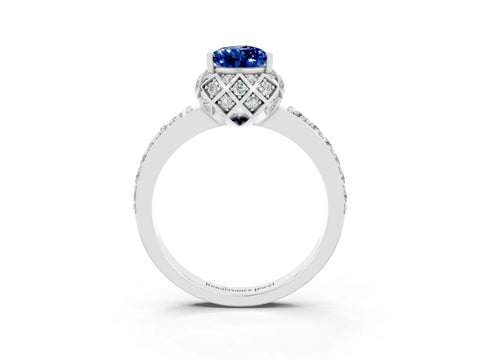 White gold Pear Cut Diamond Solitaire Ring with Shared Prong Pavé Band_3