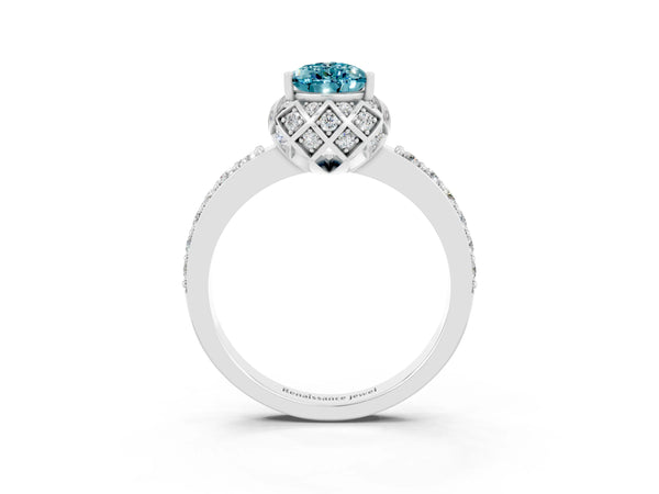 White gold Pear Cut Diamond Solitaire Ring with Shared Prong Pavé Band