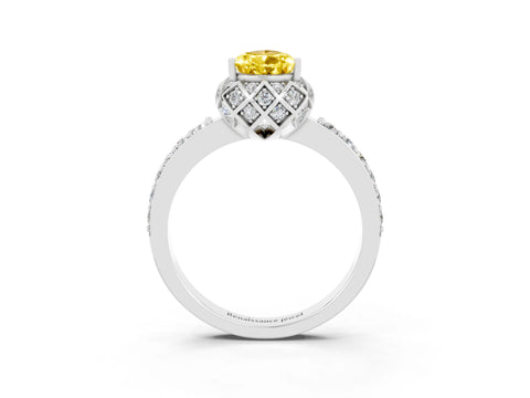 White gold Pear Cut Diamond Solitaire Ring with Shared Prong Pavé Band_3