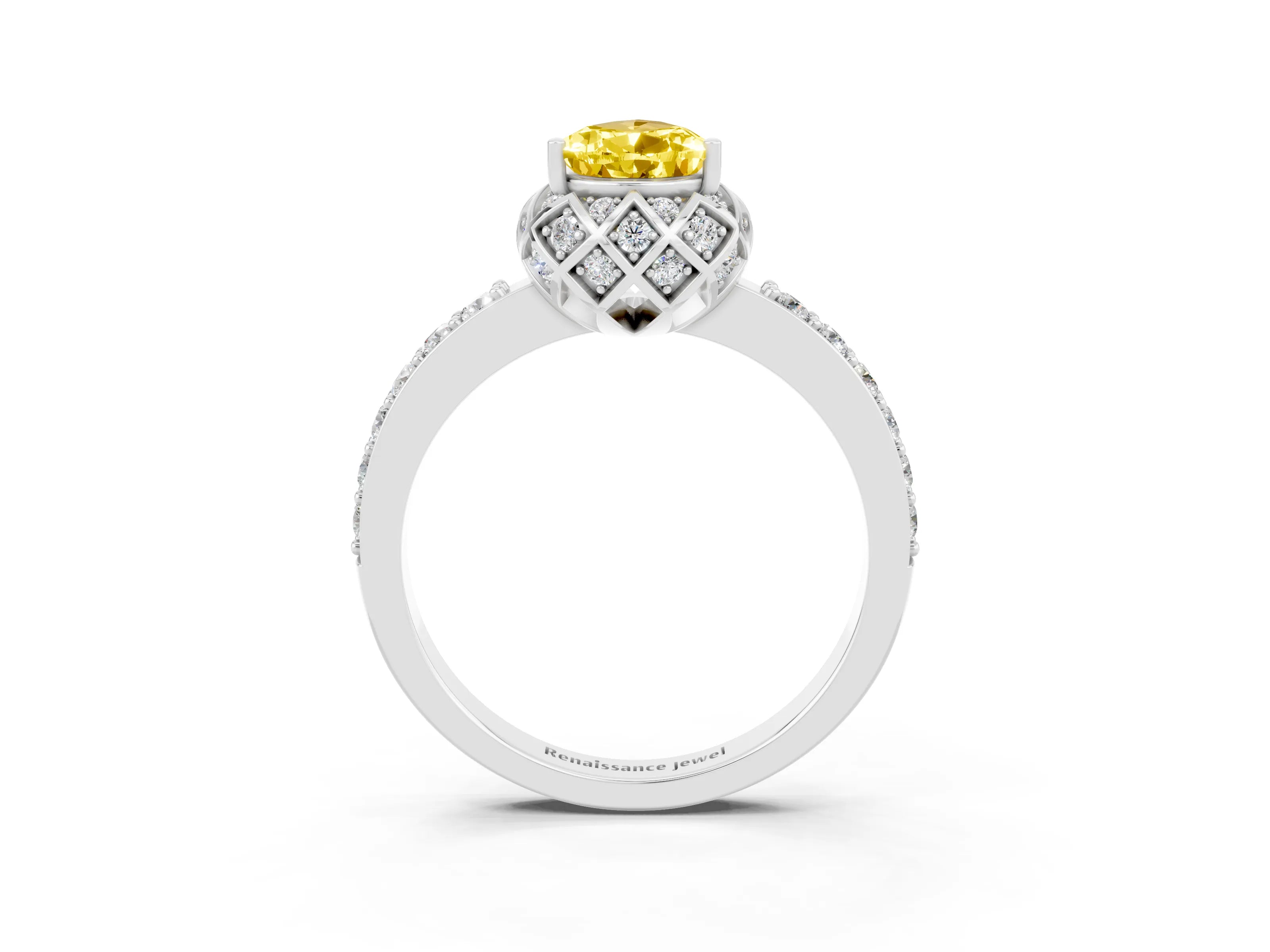 White gold Pear Cut Diamond Solitaire Ring with Shared Prong Pavé Band_3