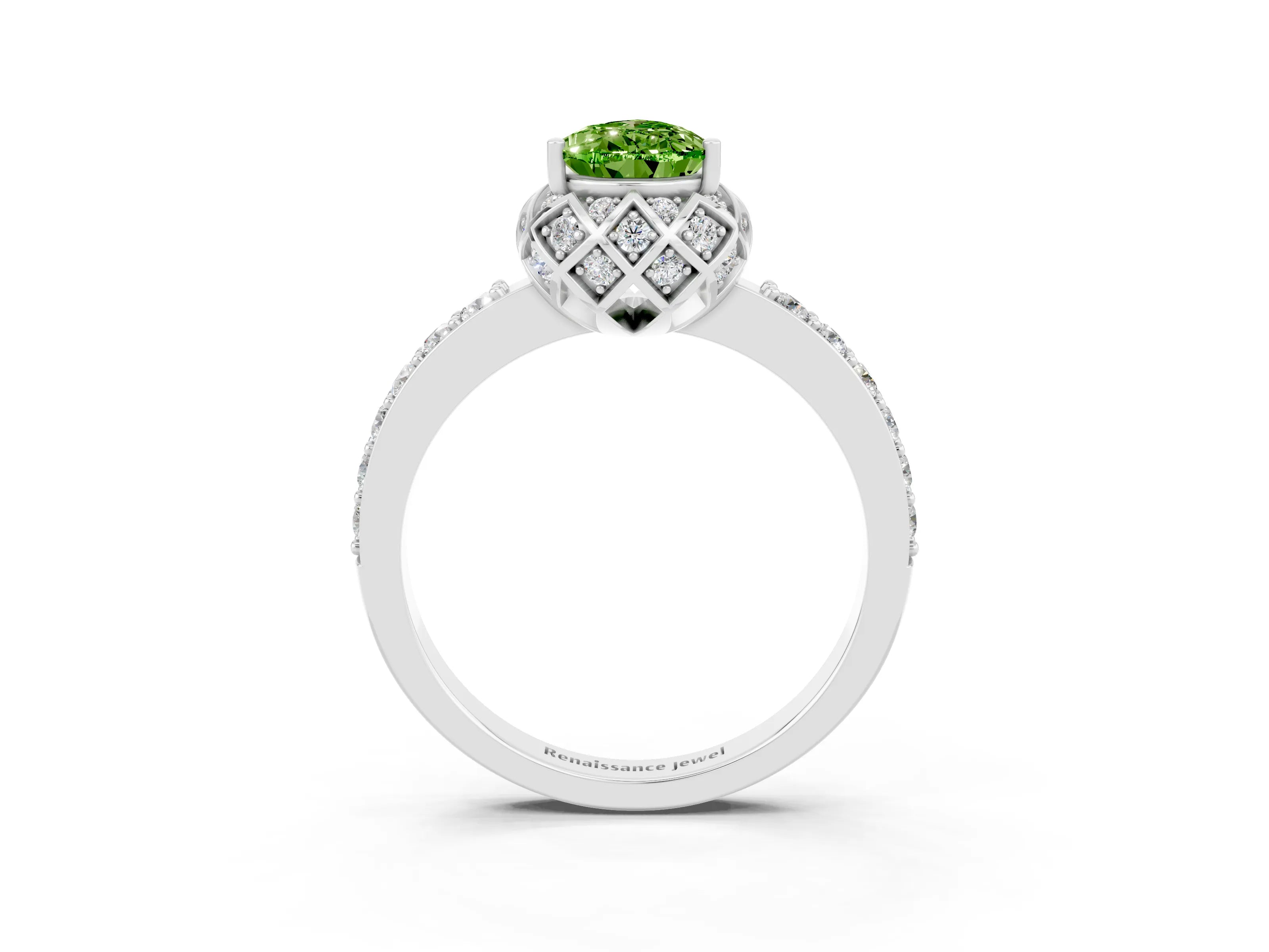 White gold Pear Cut Diamond Solitaire Ring with Shared Prong Pavé Band_3