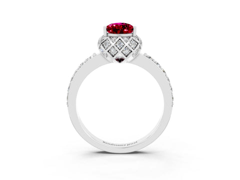 White gold Pear Cut Diamond Solitaire Ring with Shared Prong Pavé Band_3