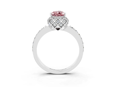 White gold Pear Cut Diamond Solitaire Ring with Shared Prong Pavé Band_3