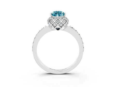 White gold Pear Cut Diamond Solitaire Ring with Shared Prong Pavé Band_3