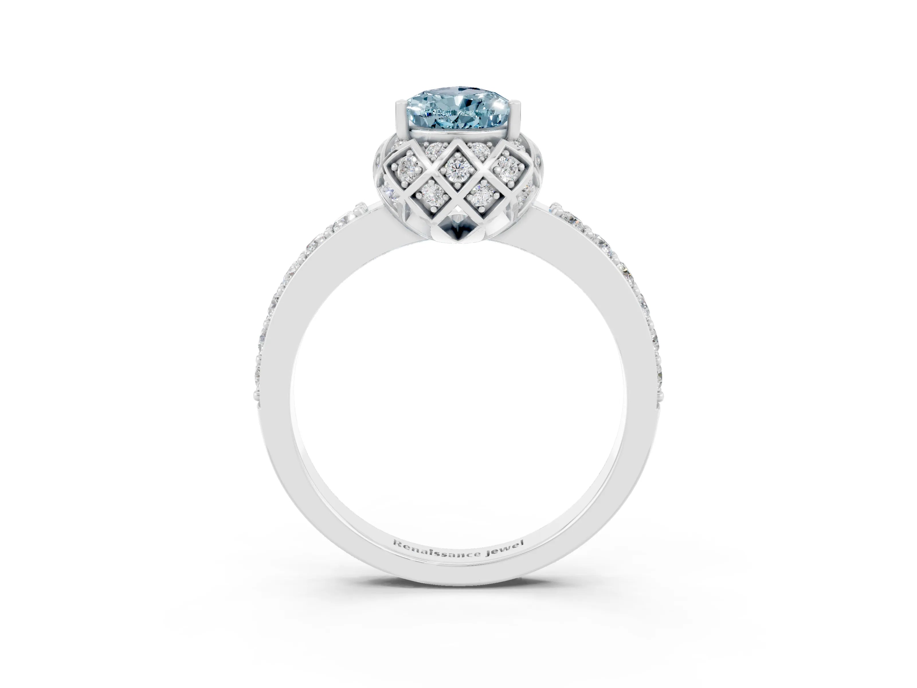 White gold Pear Cut Diamond Solitaire Ring with Shared Prong Pavé Band_3