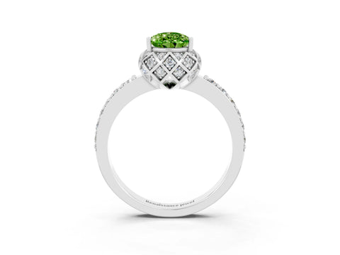 White gold Pear Cut Diamond Solitaire Ring with Shared Prong Pavé Band_3