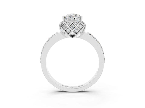 White gold Pear Cut Diamond Solitaire Ring with Shared Prong Pavé Band_3