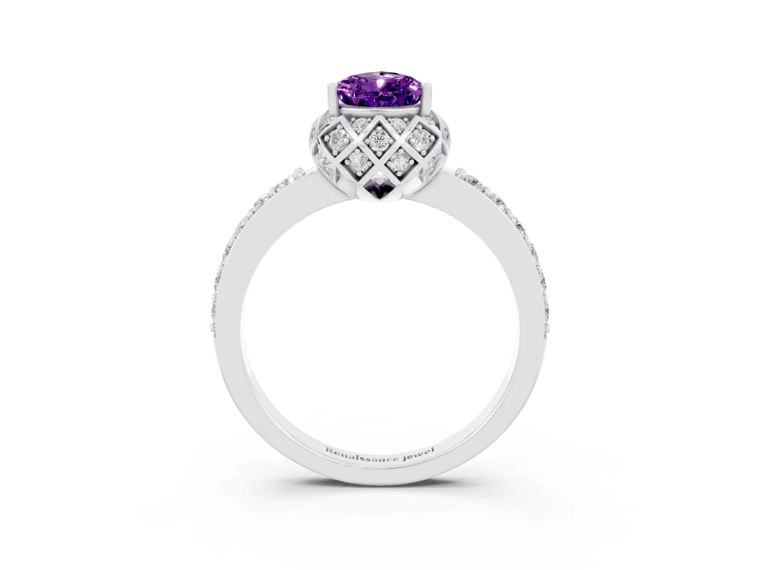 White gold Pear Cut Diamond Solitaire Ring with Shared Prong Pavé Band_3