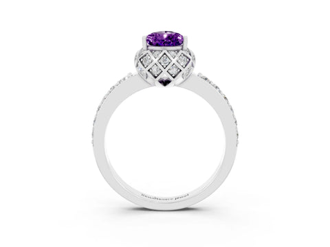 White gold Pear Cut Diamond Solitaire Ring with Shared Prong Pavé Band_3