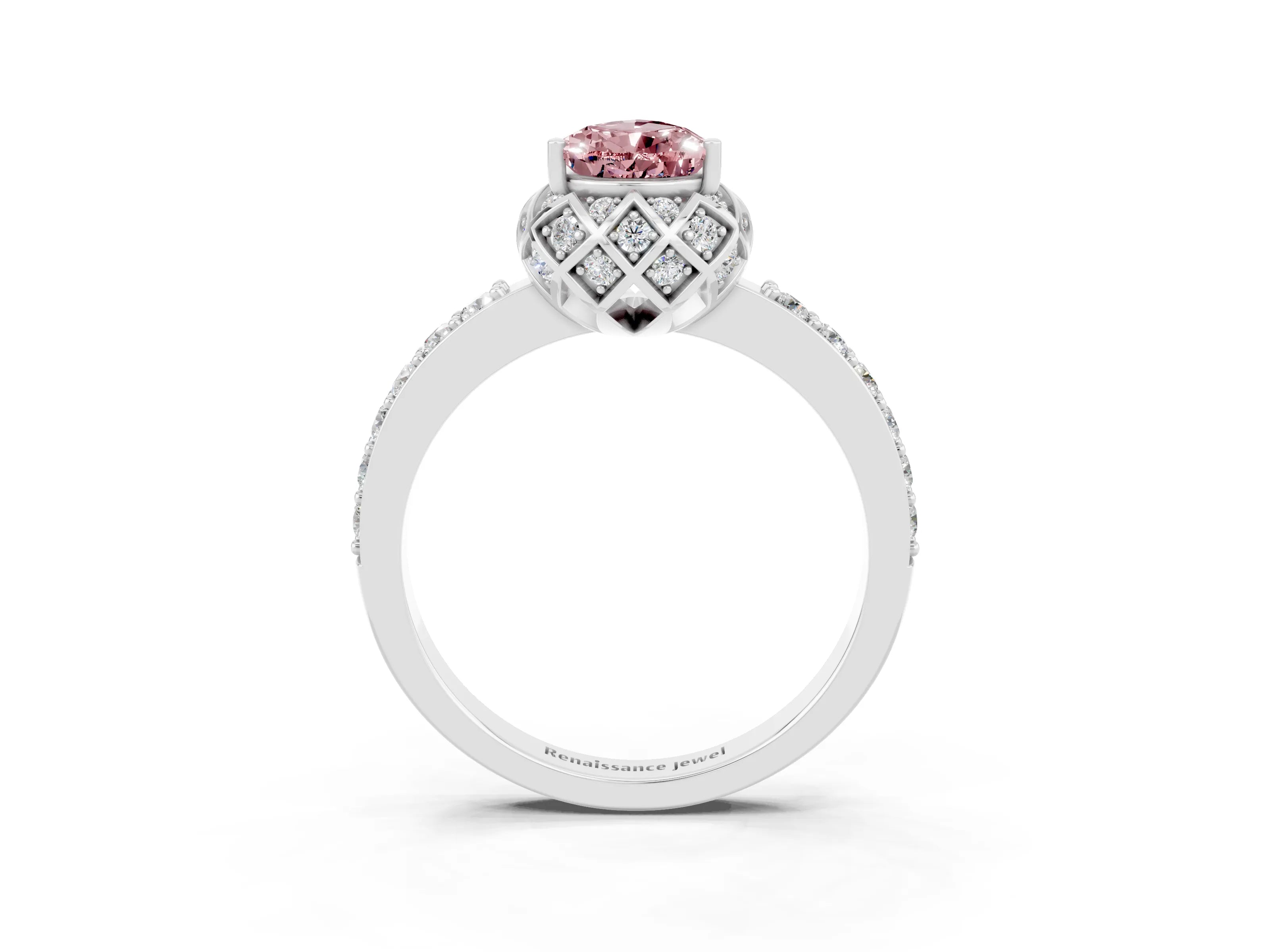 White gold Pear Cut Diamond Solitaire Ring with Shared Prong Pavé Band_3