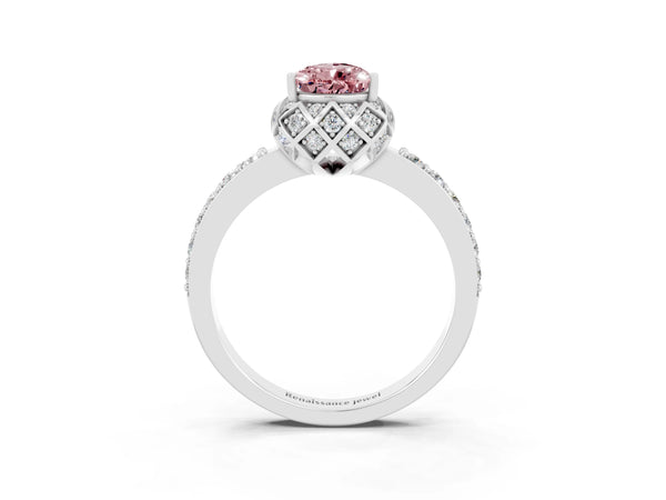 Silver Pear Cut Diamond Solitaire Ring with Shared Prong Pavé Band