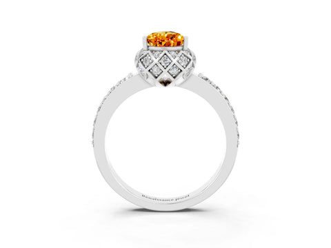 White gold Pear Cut Diamond Solitaire Ring with Shared Prong Pavé Band_3