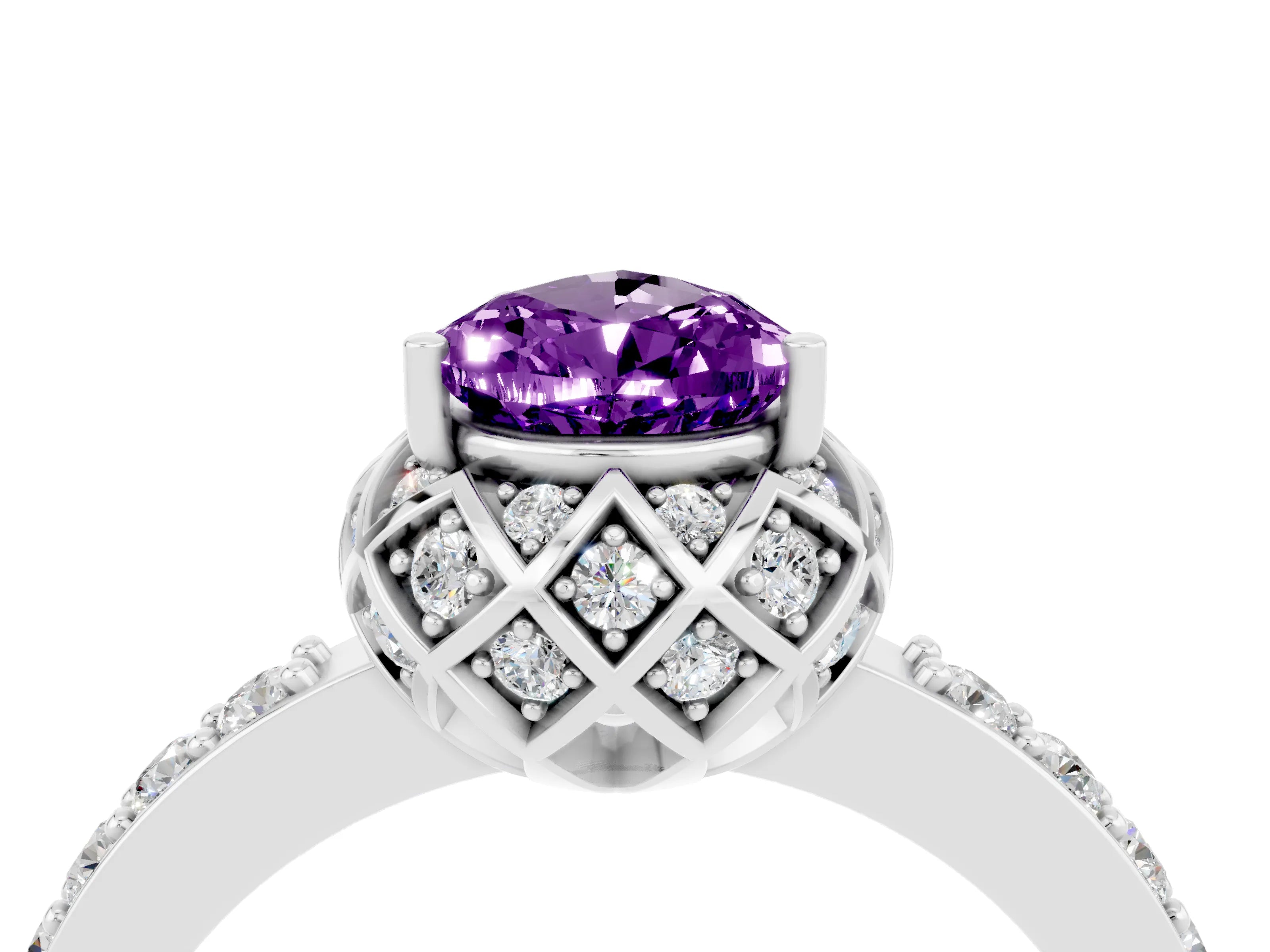 White gold Pear Cut Diamond Solitaire Ring with Shared Prong Pavé Band_4