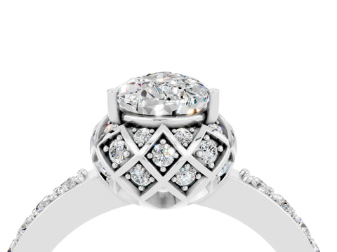 White gold Pear Cut Diamond Solitaire Ring with Shared Prong Pavé Band_4
