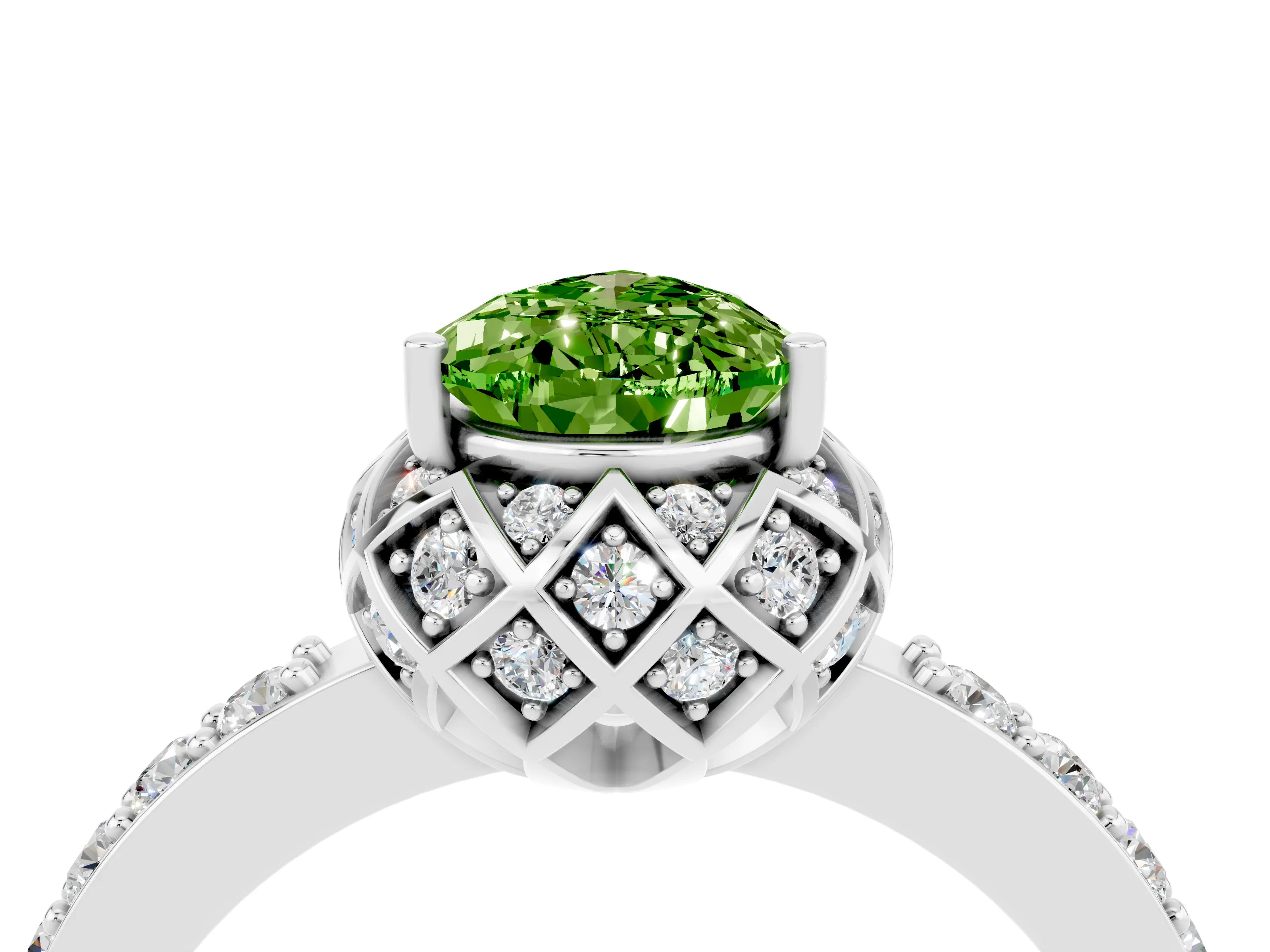 White gold Pear Cut Diamond Solitaire Ring with Shared Prong Pavé Band_4