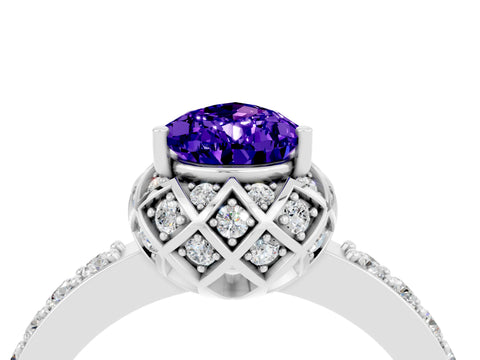 White gold Pear Cut Diamond Solitaire Ring with Shared Prong Pavé Band_4