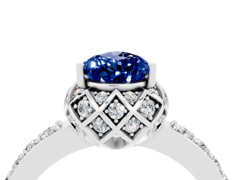 White gold Pear Cut Diamond Solitaire Ring with Shared Prong Pavé Band_4