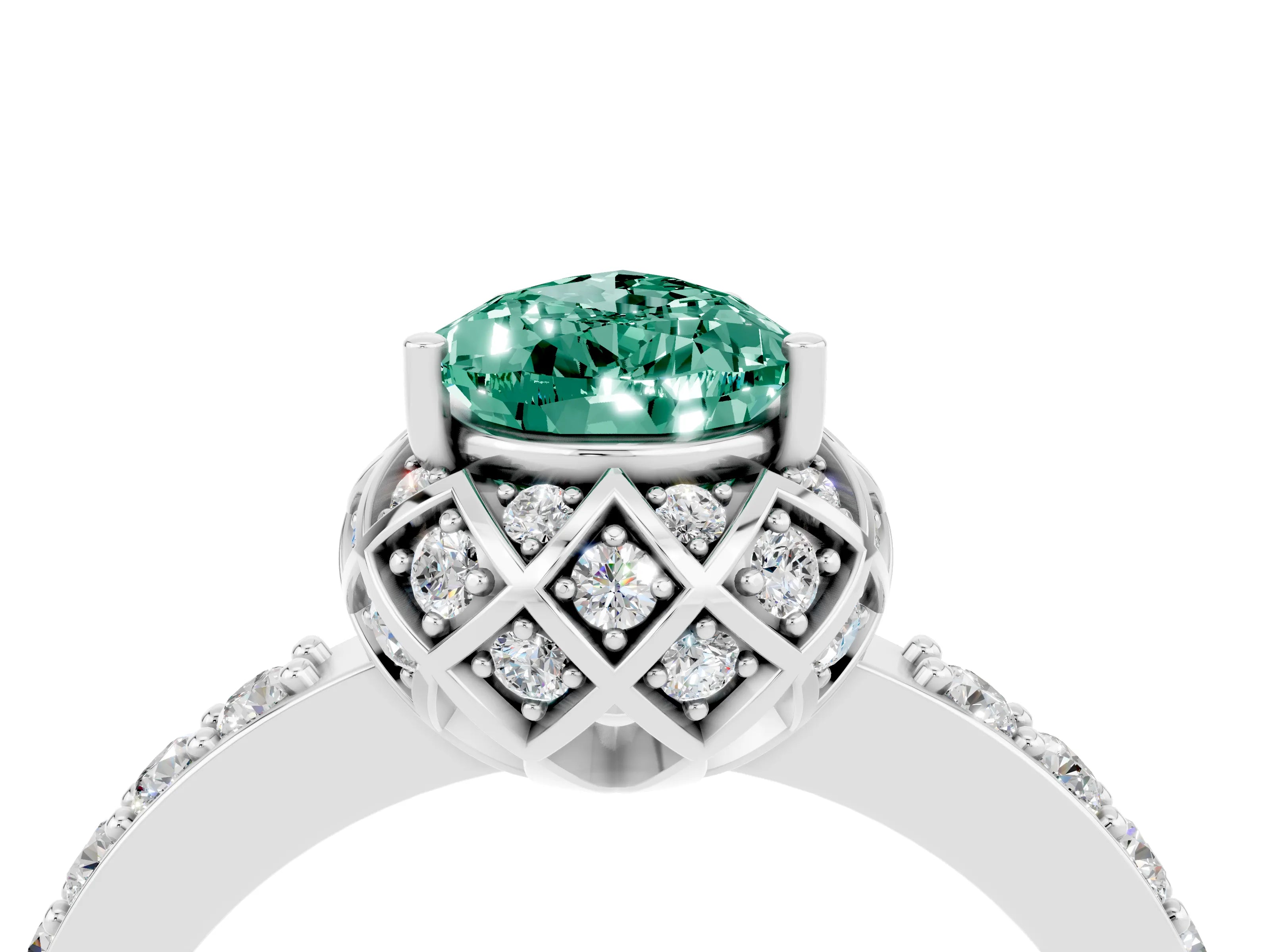 White gold Pear Cut Diamond Solitaire Ring with Shared Prong Pavé Band_4