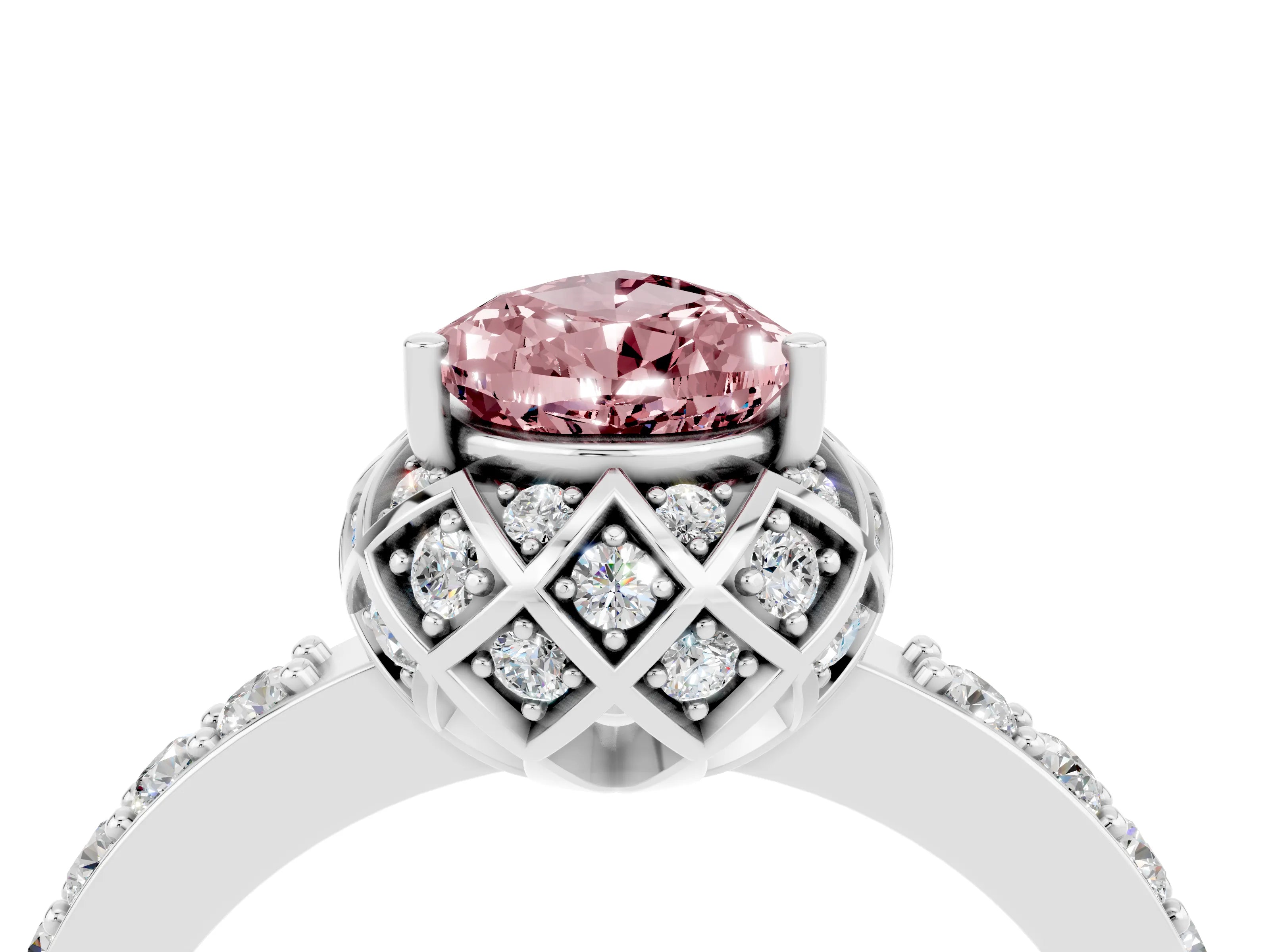 White gold Pear Cut Diamond Solitaire Ring with Shared Prong Pavé Band_4