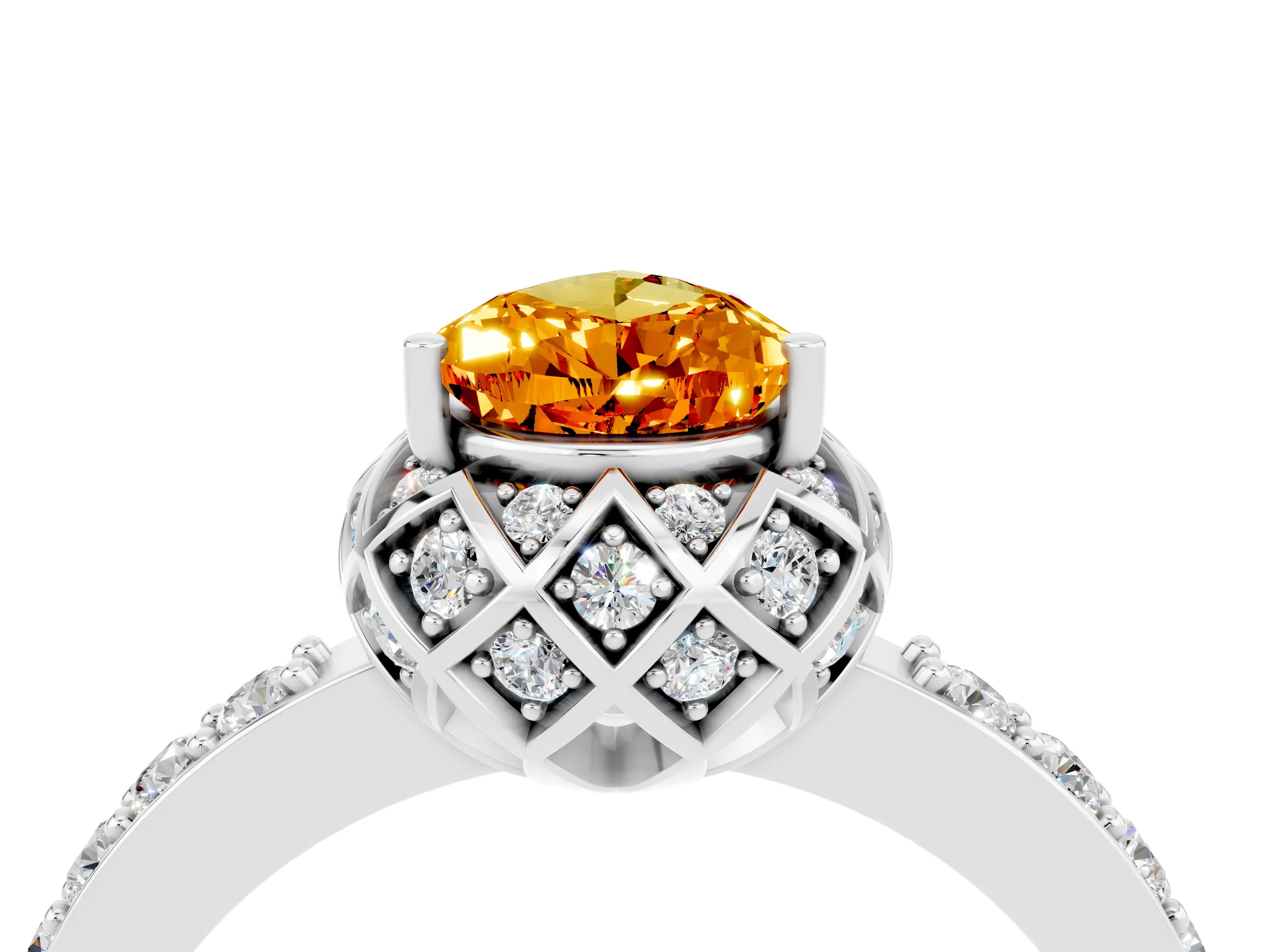 White gold Pear Cut Diamond Solitaire Ring with Shared Prong Pavé Band_4