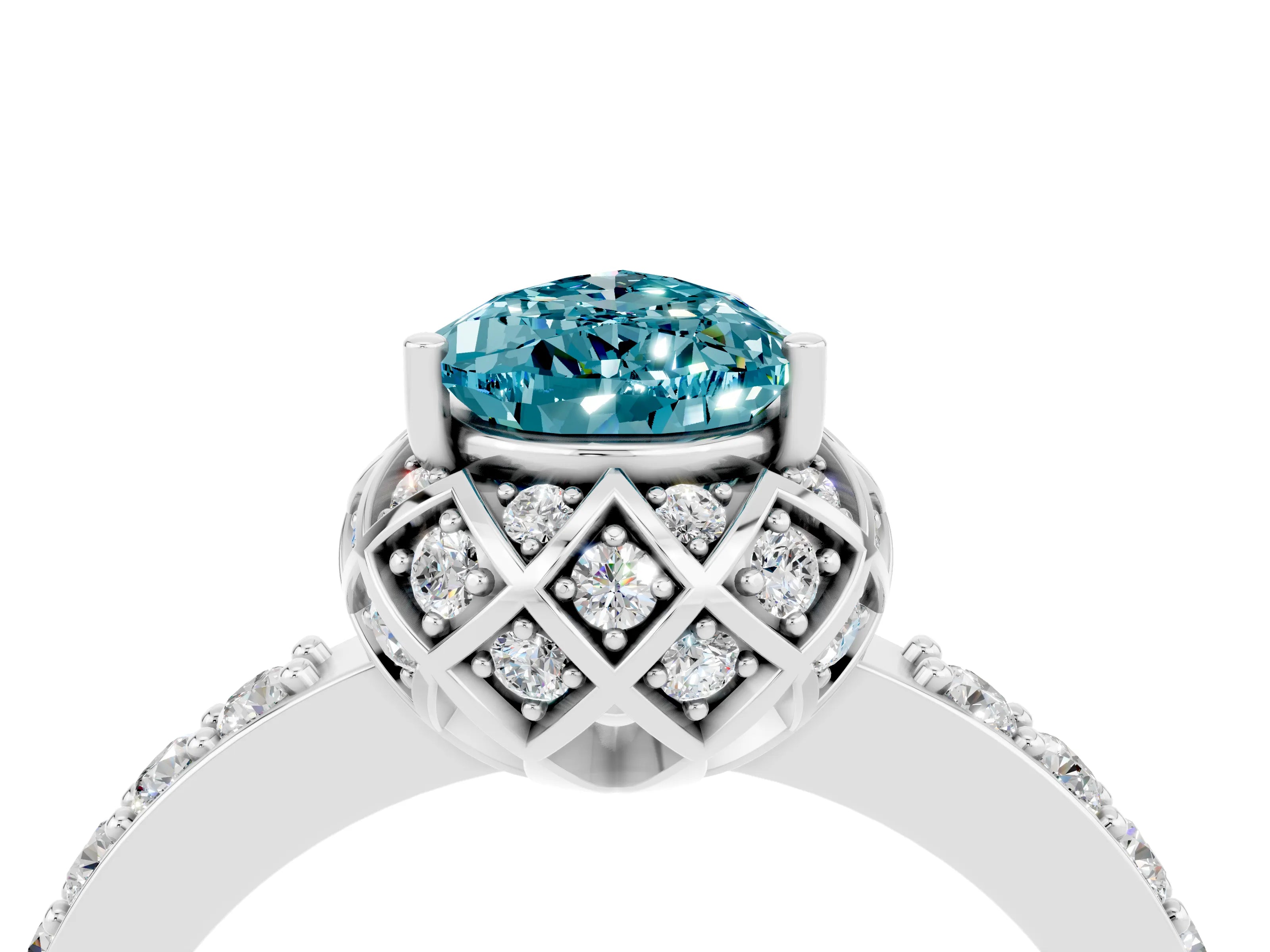 White gold Pear Cut Diamond Solitaire Ring with Shared Prong Pavé Band_4