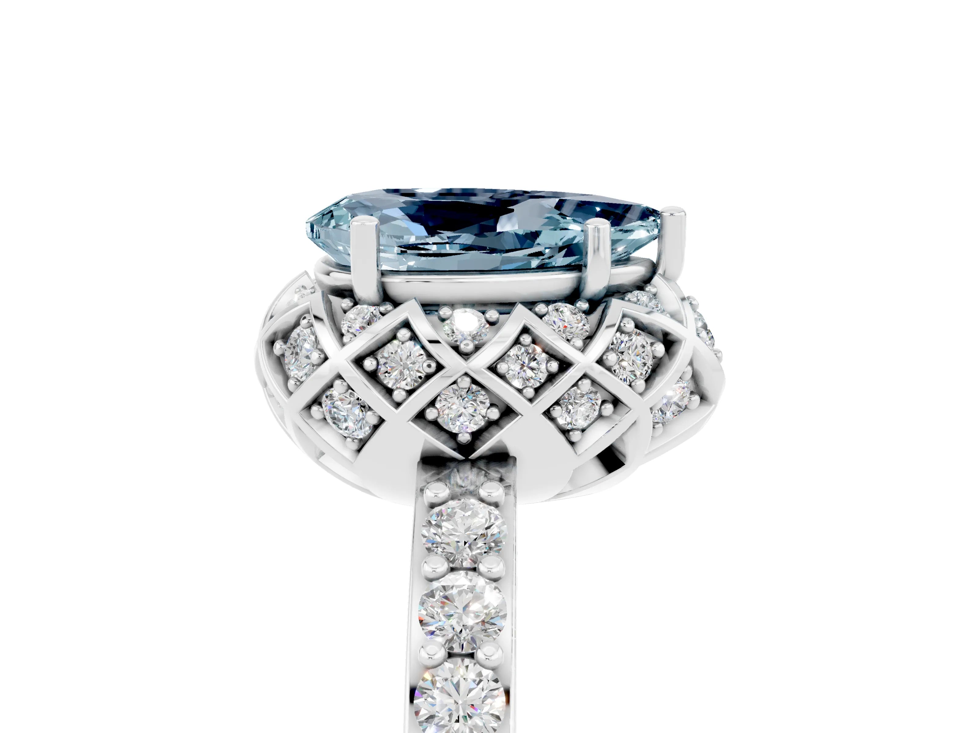 White gold Pear Cut Diamond Solitaire Ring with Shared Prong Pavé Band_5
