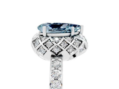 White gold Pear Cut Diamond Solitaire Ring with Shared Prong Pavé Band_5