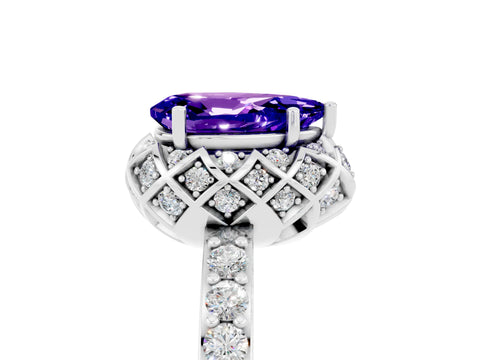 White gold Pear Cut Diamond Solitaire Ring with Shared Prong Pavé Band_5
