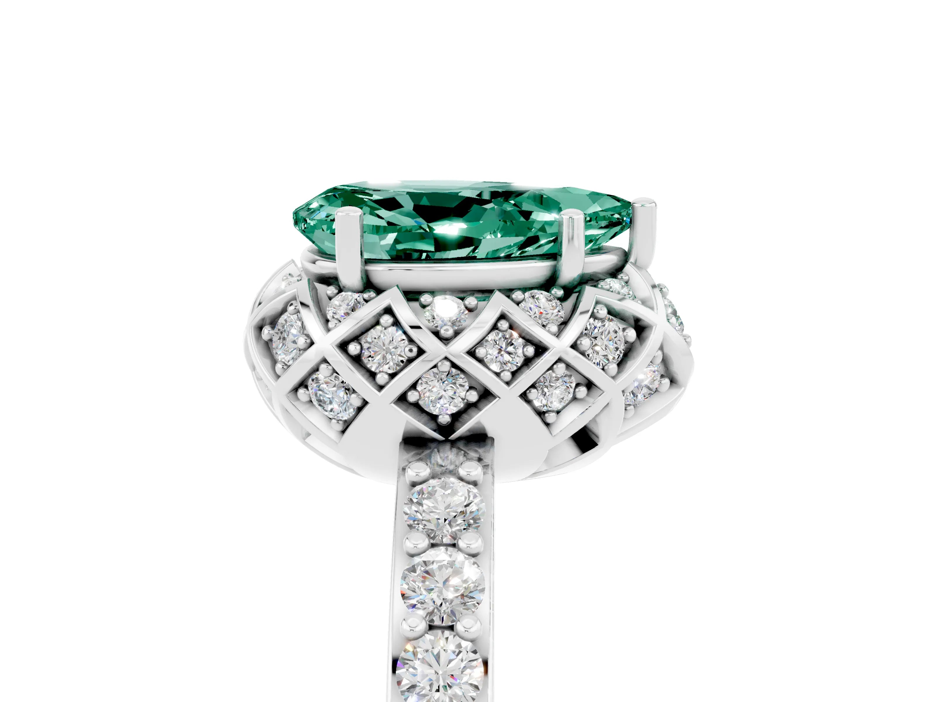 White gold Pear Cut Diamond Solitaire Ring with Shared Prong Pavé Band_5