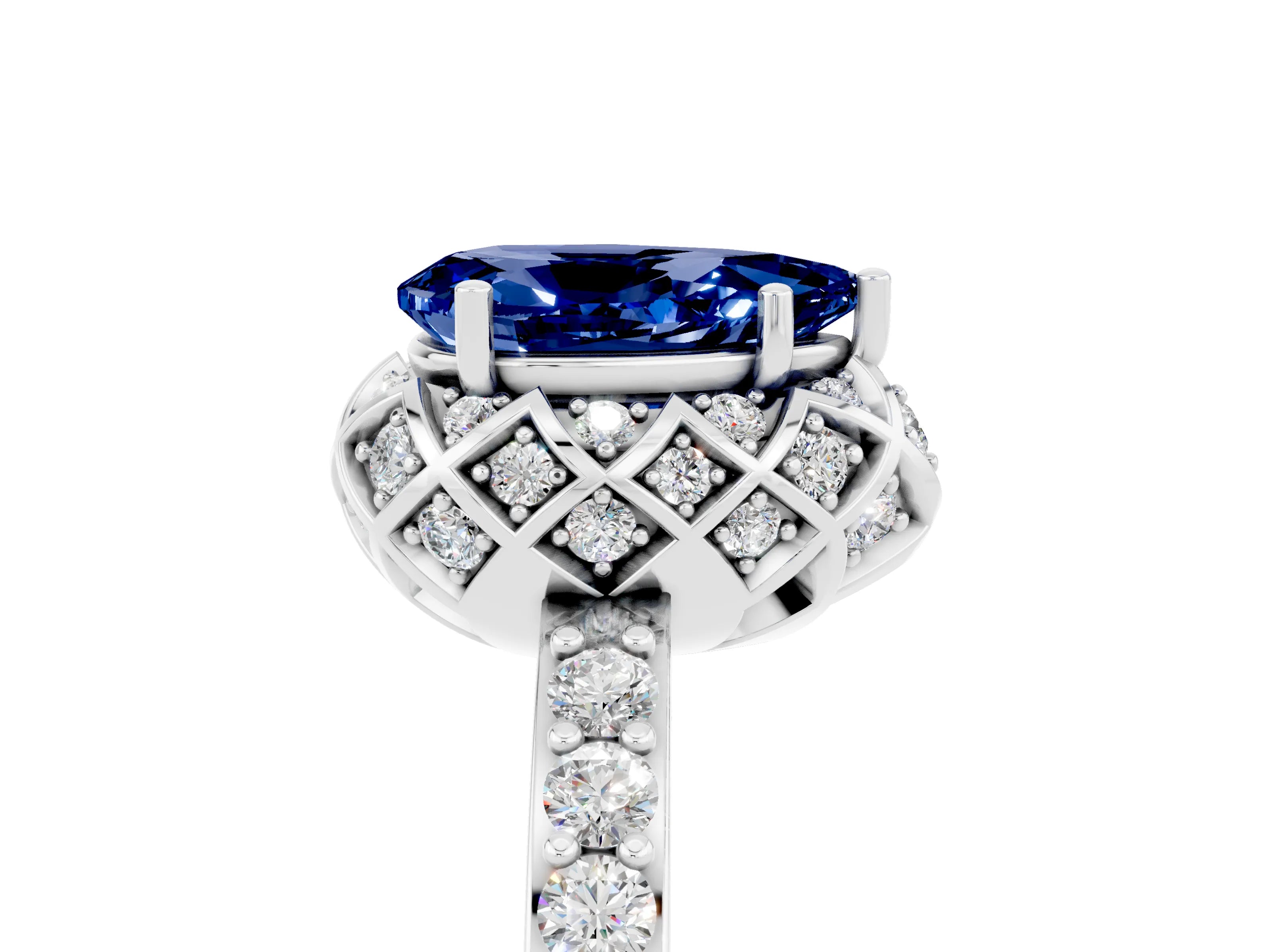 White gold Pear Cut Diamond Solitaire Ring with Shared Prong Pavé Band_5