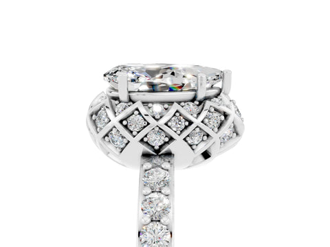 White gold Pear Cut Diamond Solitaire Ring with Shared Prong Pavé Band_5
