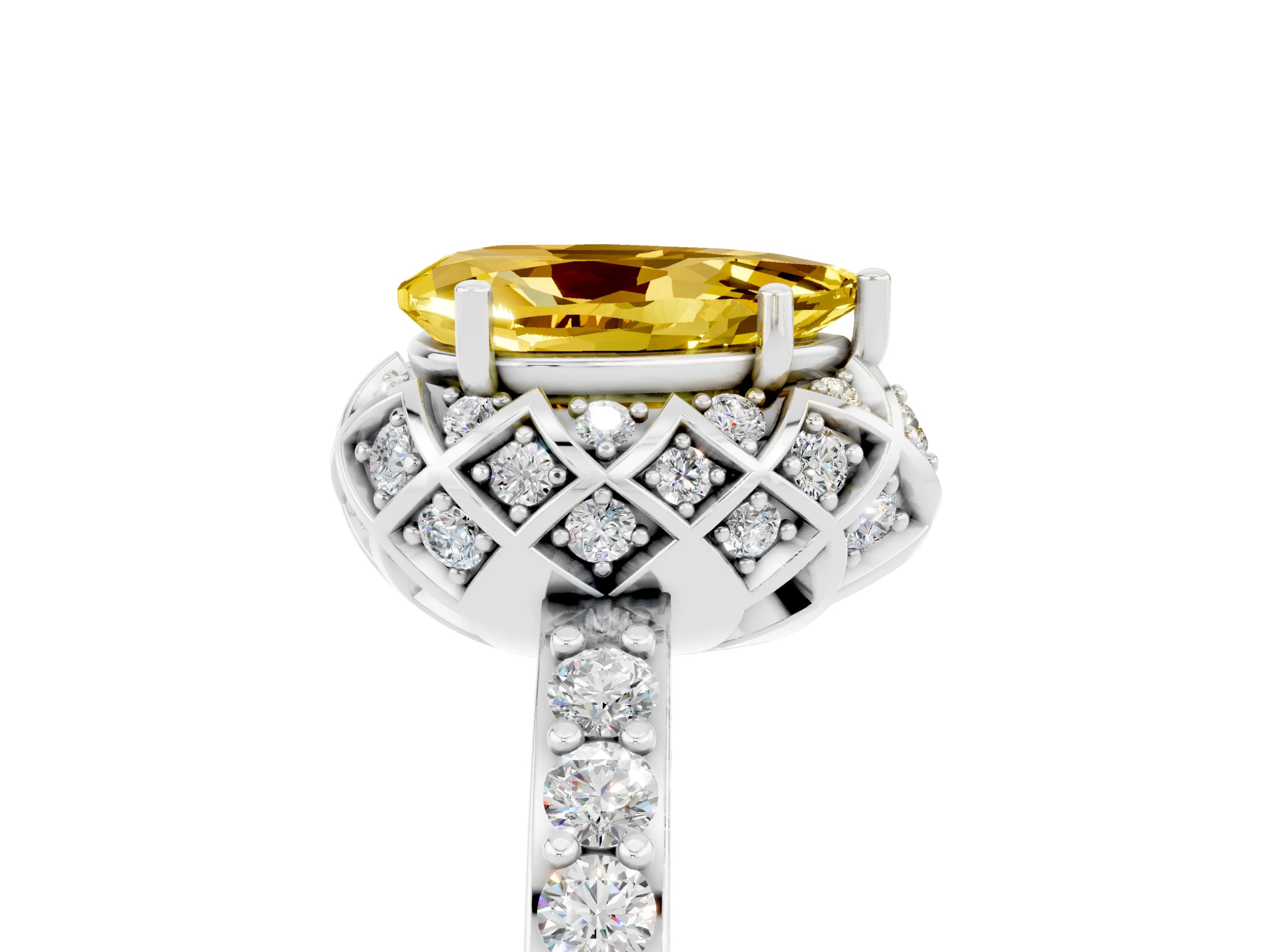 White gold Pear Cut Diamond Solitaire Ring with Shared Prong Pavé Band_5