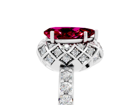 White gold Pear Cut Diamond Solitaire Ring with Shared Prong Pavé Band_5