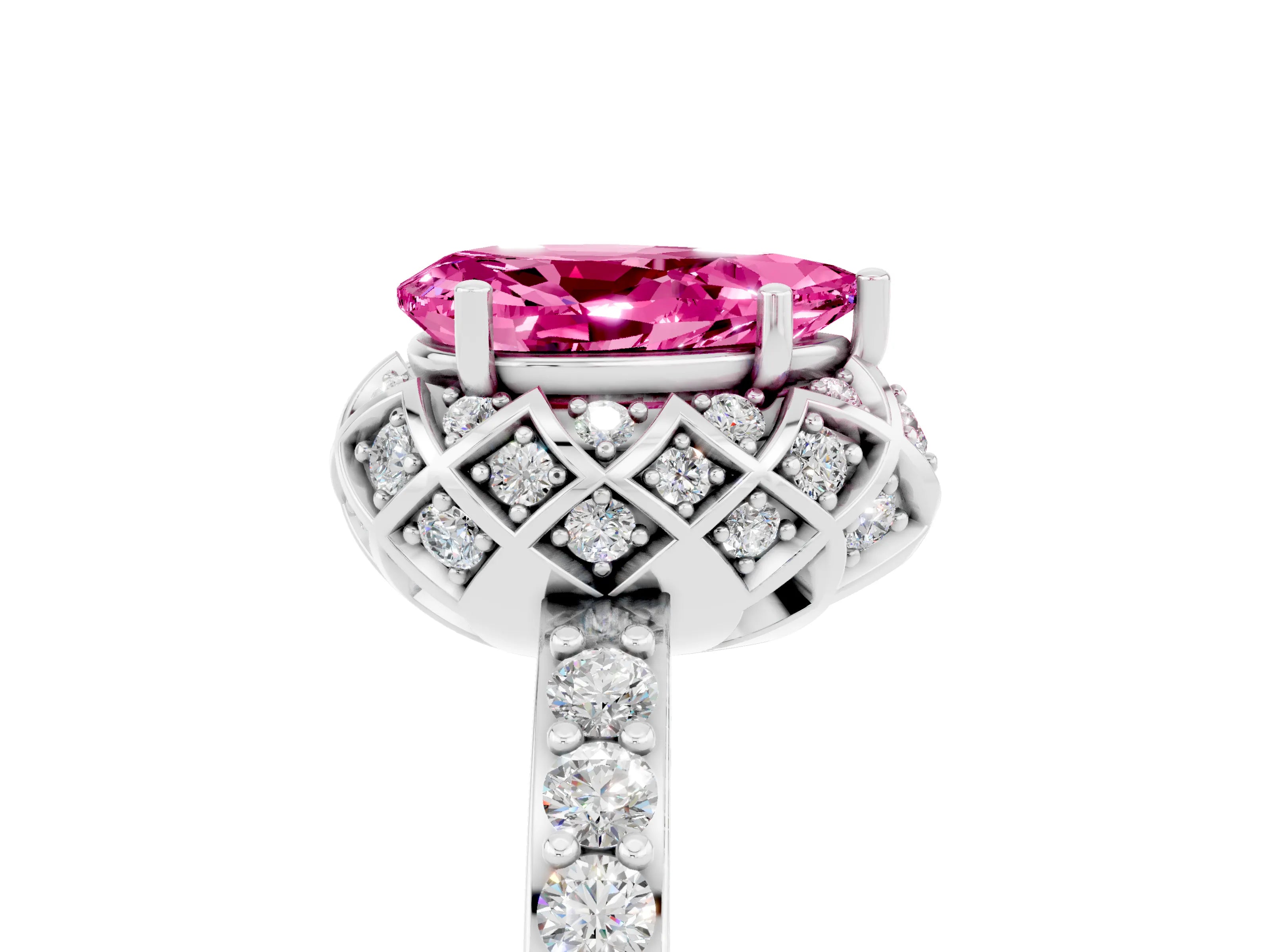 White gold Pear Cut Diamond Solitaire Ring with Shared Prong Pavé Band_5