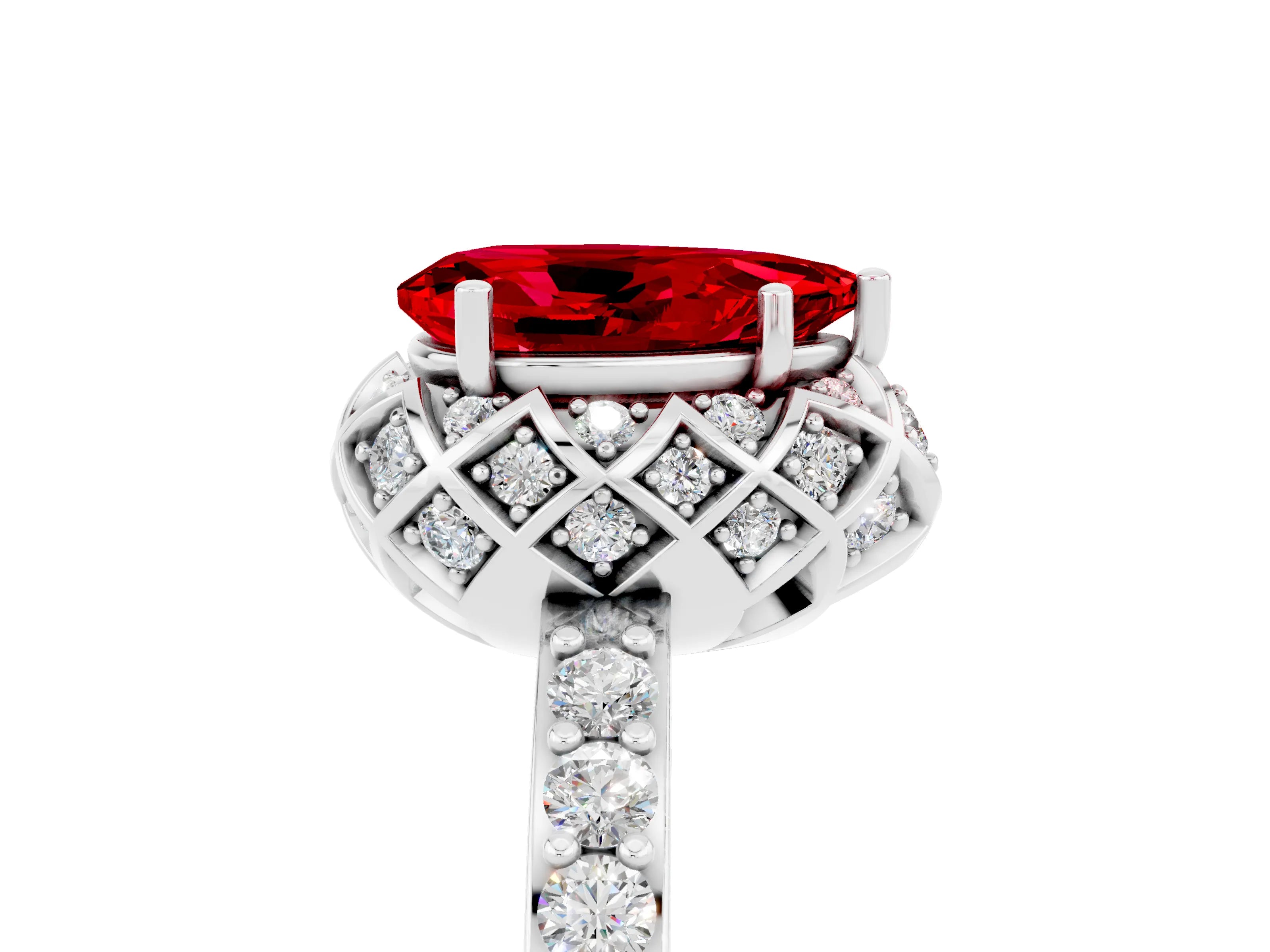 White gold Pear Cut Diamond Solitaire Ring with Shared Prong Pavé Band_5