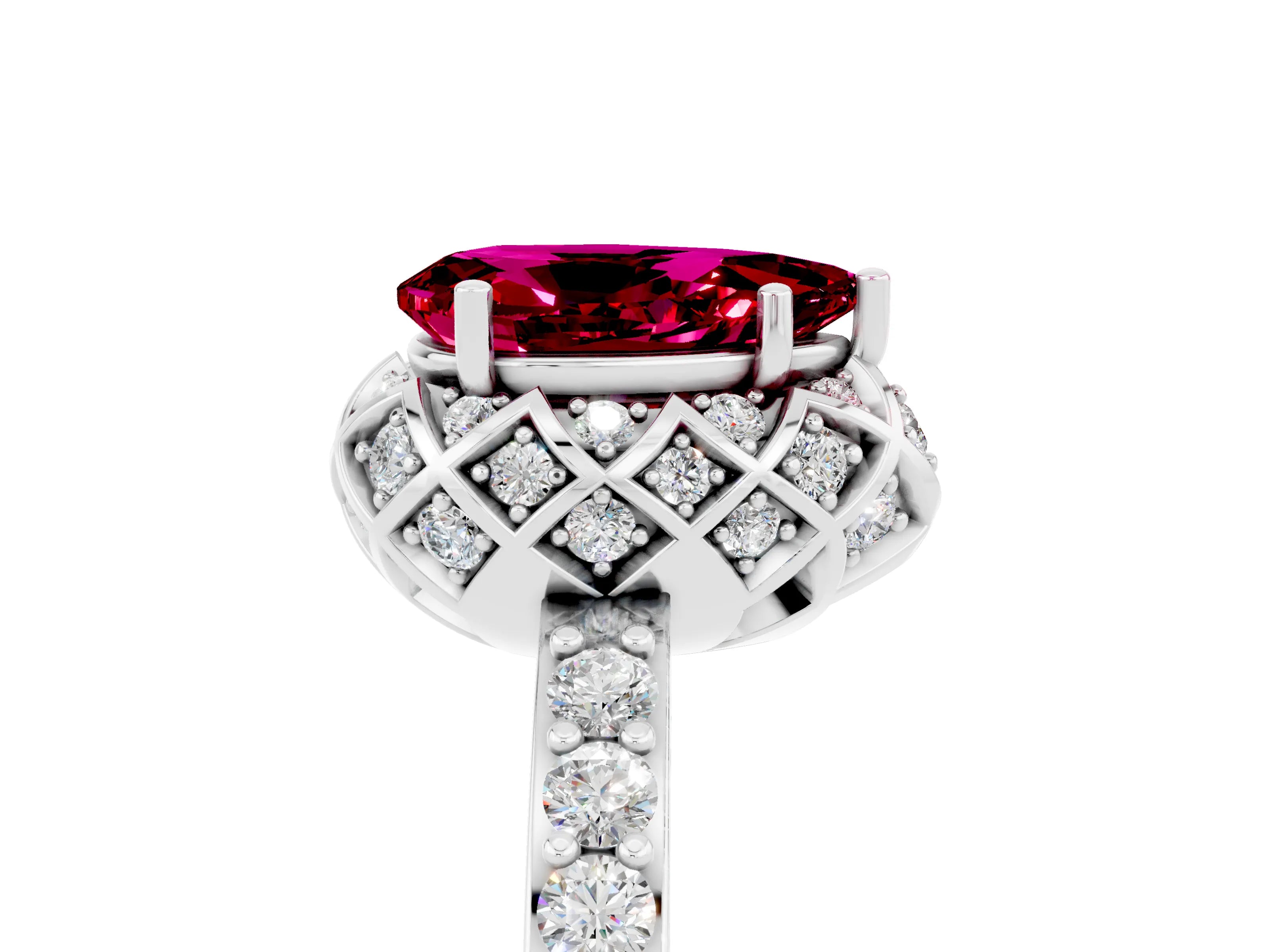 White gold Pear Cut Diamond Solitaire Ring with Shared Prong Pavé Band_5